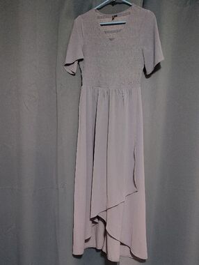 Smocked V-Neck High-Low Maxi Dress in Lavender